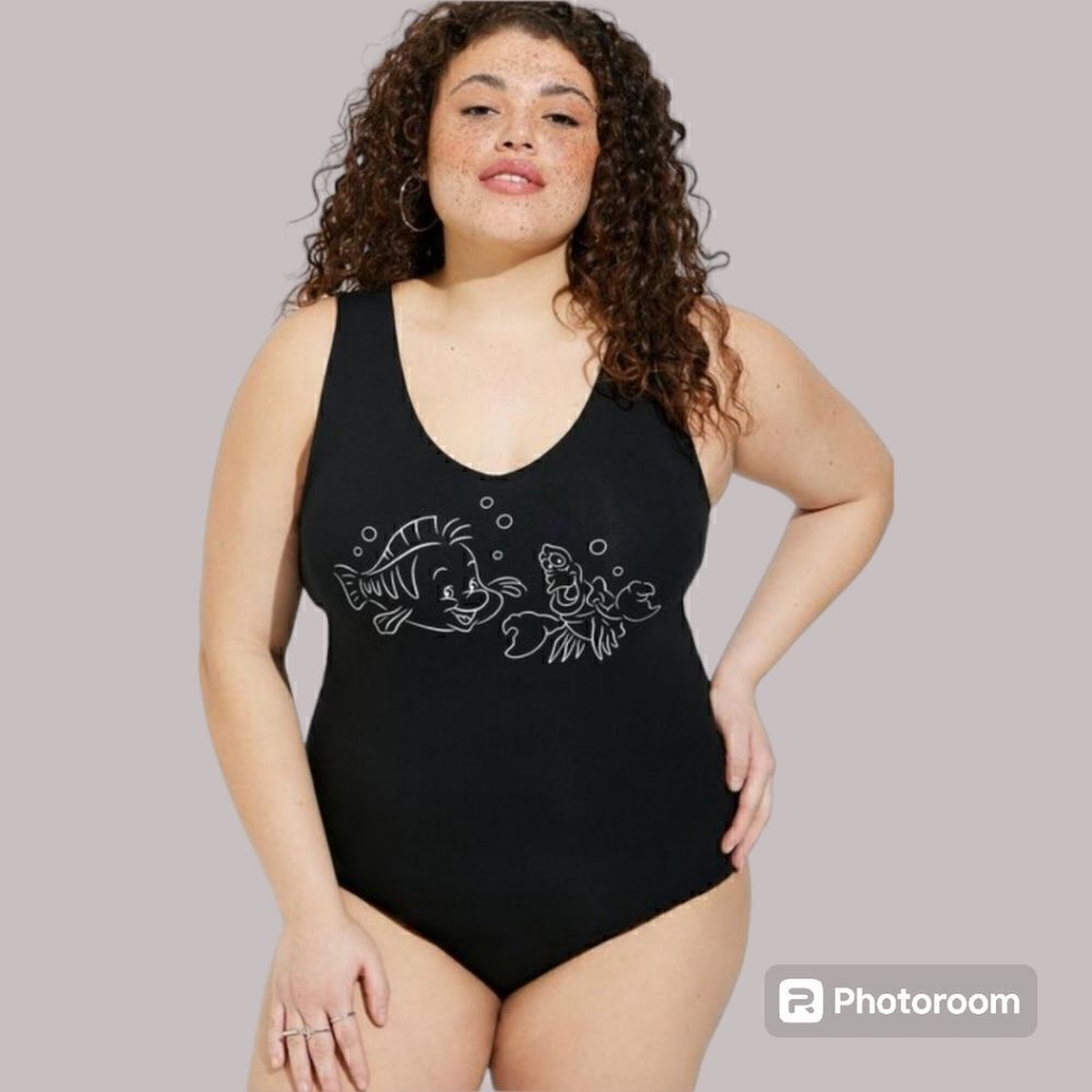 4X 26W Torrid Black Disney The Little Mermaid Flounder Sebastian Bodysuit Foxy
